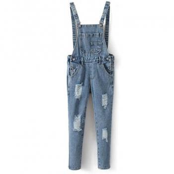 Washed Ripped Denim Overal..